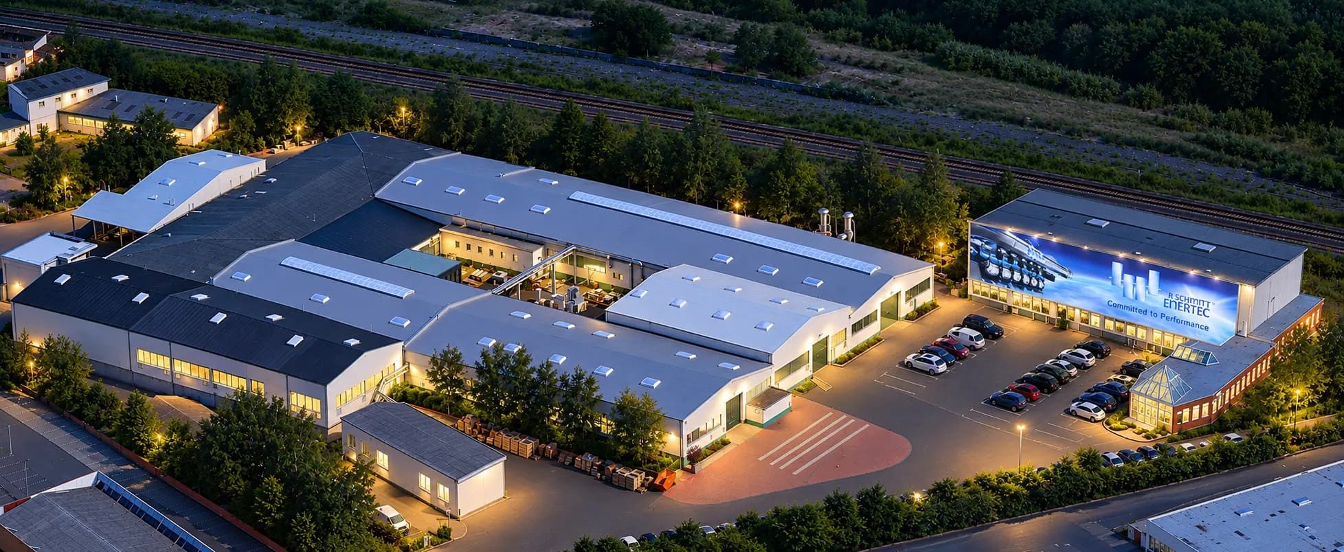 R Schmitt Enertec production site in Mendig, Germany, at dusk
